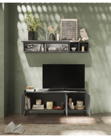 Mueble TV de 3 puertas PAUL 180 cm Pizarra y plomo