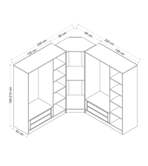 Armoire d'angle dressing anthracite en V 440x210x52