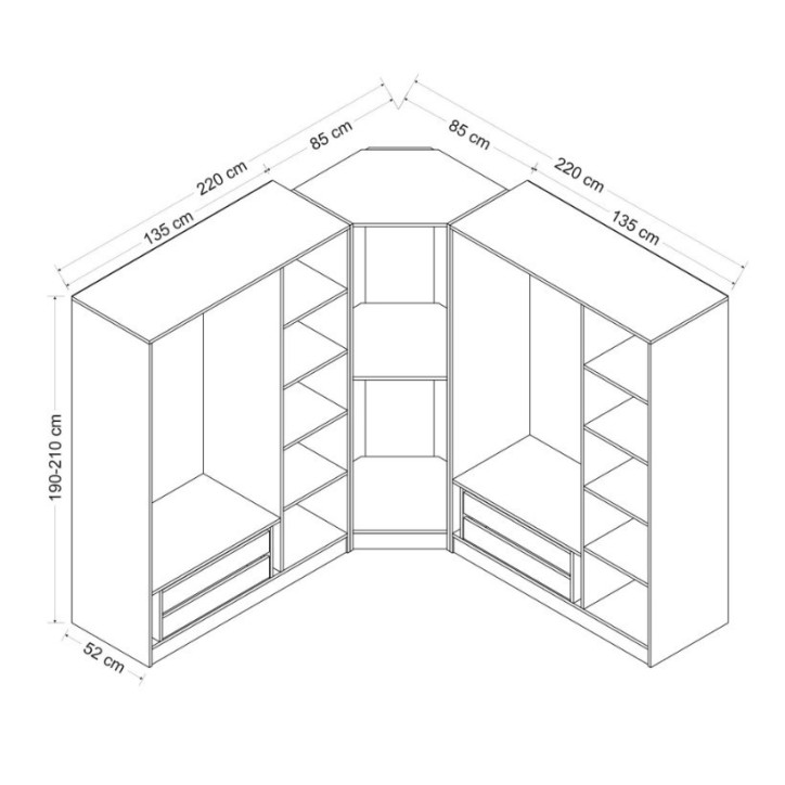 Armoire d'angle dressing anthracite en V 440x210x52