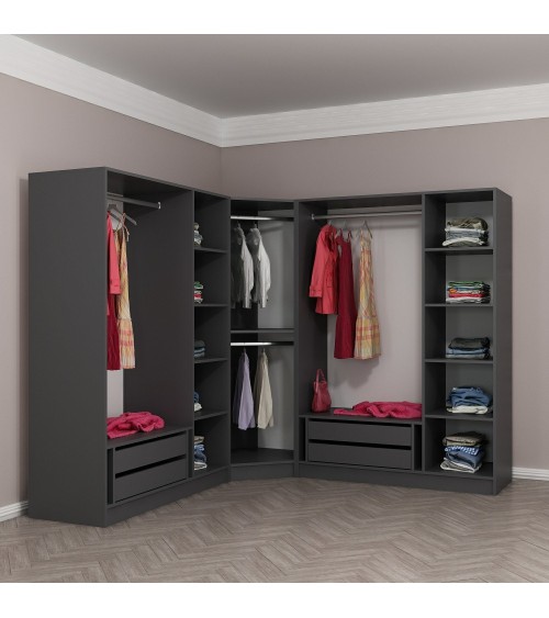 Armoire d'angle dressing anthracite en V 440x210x52