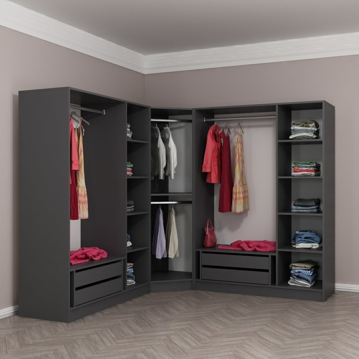 Armoire d'angle dressing anthracite en V 440x210x52