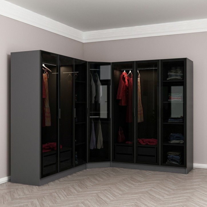 Armoire d'angle dressing anthracite en V 440x210x52
