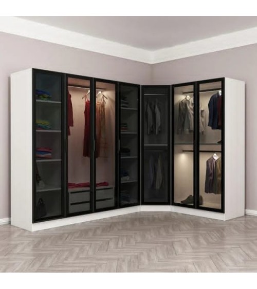 Armoire d'angle dressing blanche en L 440x210x52