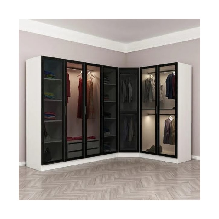 Armoire d'angle dressing blanche en L 440x210x52