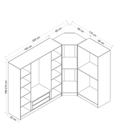 Armoire d'angle dressing blanche en L 440x210x52
