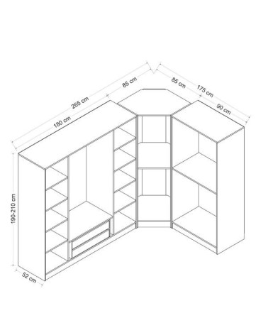 Armoire d'angle dressing blanche en L 440x210x52