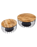 2 tables basses STORAGE en bois de manguier naturel et métal