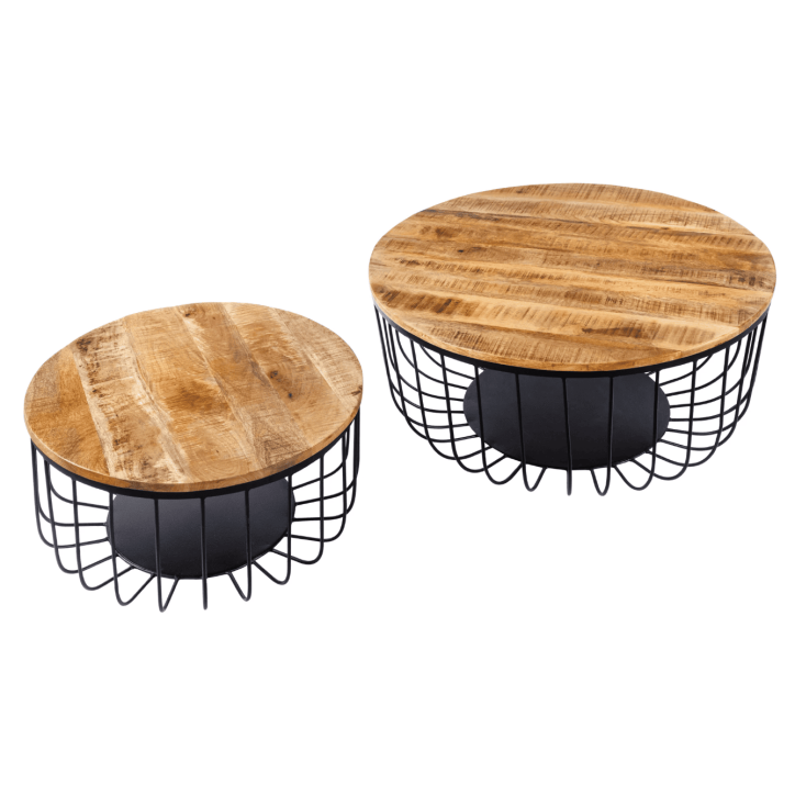 2 tables basses STORAGE en bois de manguier naturel et métal