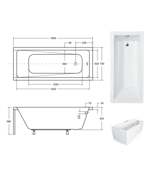 Bañera MODERN 170x70 cm, con faldón reversible