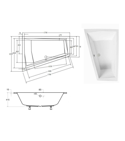 Bañera esquinera ULTIMA SLIM DUO 170/180 cm, ángulo izquierdo