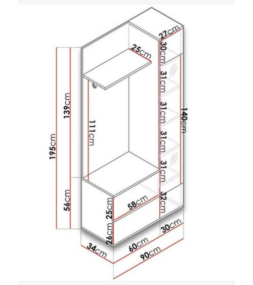 Meuble d'entrée GREEN en plusieurs couleurs 90 x 195 x 34 cm