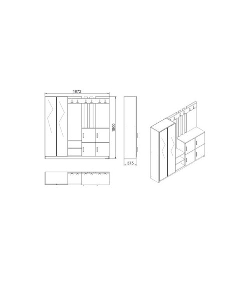 Meuble d'entrée ROBIN 187 x 180 cm