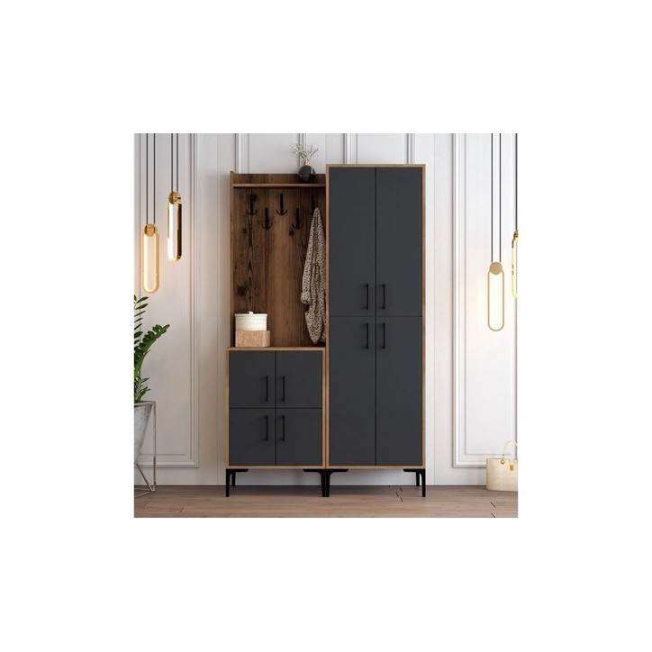 Meuble d'entrée BERLIN 120 x 200 cm noyer-anthracite