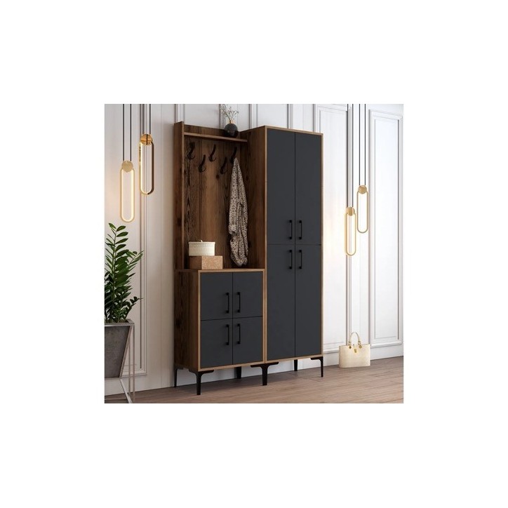 Meuble d'entrée BERLIN 120 x 200 cm noyer-anthracite