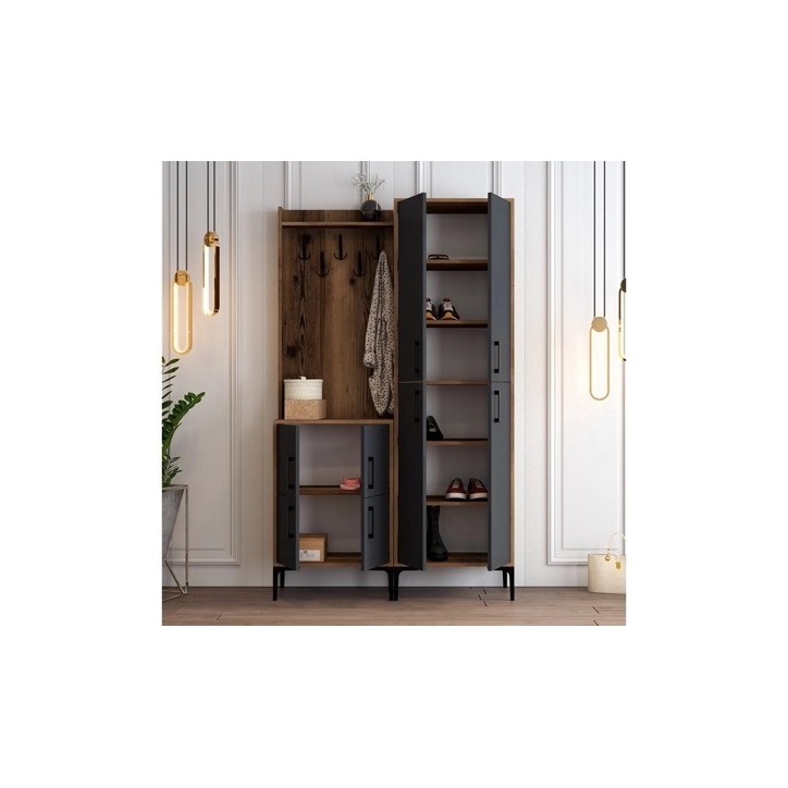 Meuble d'entrée BERLIN 120 x 200 cm noyer-anthracite