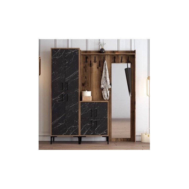 Meuble d'entrée BERLIN ABC 180 x 200 cm noyer-marbre noir