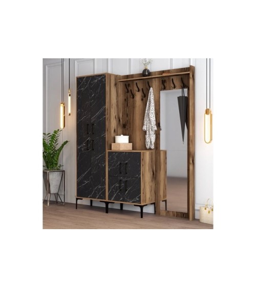 Meuble d'entrée BERLIN ABC 180 x 200 cm noyer-marbre noir