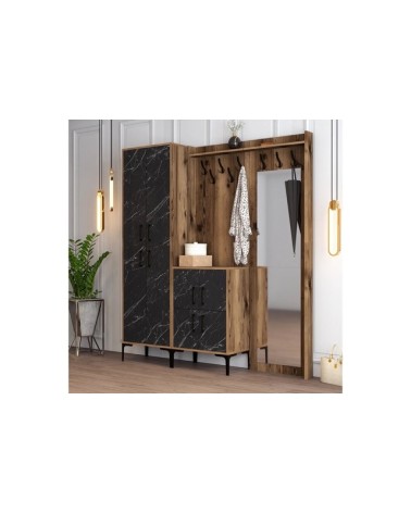 Meuble d'entrée BERLIN ABC 180 x 200 cm noyer-marbre noir