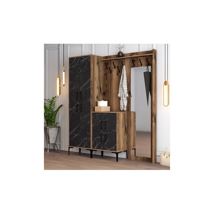 Meuble d'entrée BERLIN ABC 180 x 200 cm noyer-marbre noir