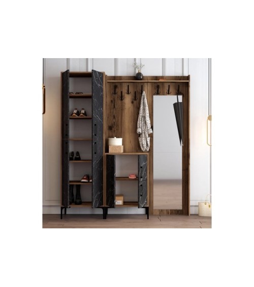 Meuble d'entrée BERLIN ABC 180 x 200 cm noyer-marbre noir