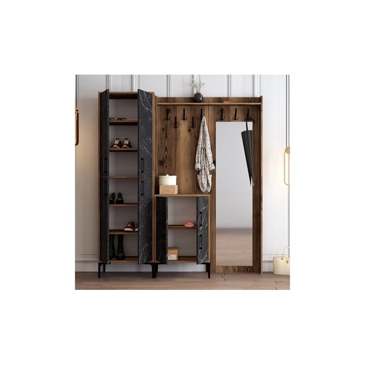 Meuble d'entrée BERLIN ABC 180 x 200 cm noyer-marbre noir