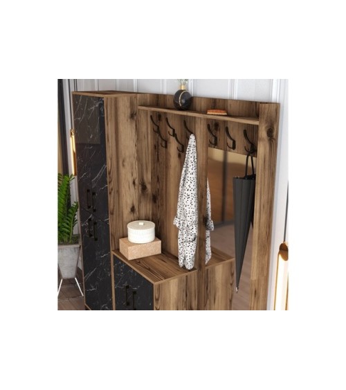 Meuble d'entrée BERLIN ABC 180 x 200 cm noyer-marbre noir