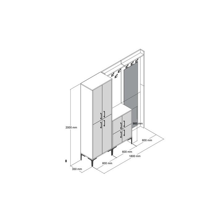 Meuble d'entrée BERLIN ABC 180 x 200 cm noyer-marbre noir