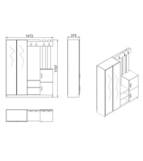 Meuble d'entrée ROBIN HOME BENJAMIN 147 x 180 cm