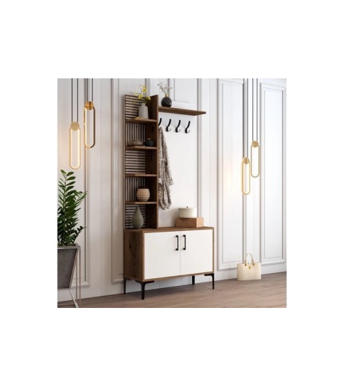 Meuble d'entrée VIYANA D 90x200 cm noyer-blanc