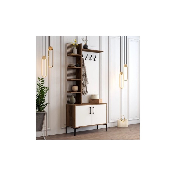 Meuble d'entrée VIYANA D 90x200 cm noyer-blanc Meuble d'entrée VIYANA D 90x200 cm noyer-blanc