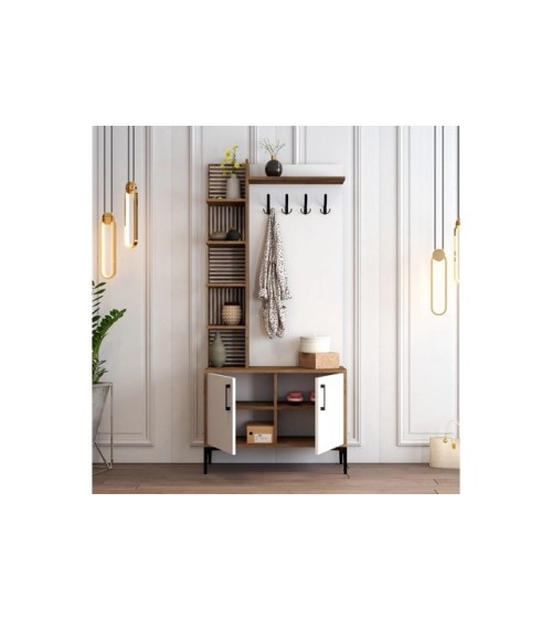 Meuble d'entrée VIYANA D 90x200 cm noyer-blanc