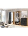 Ensemble d'entrée vestiaire avec miroir, commode, armoire et banc chaussures LUNE chêne-lave 2,2 m