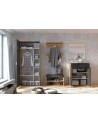 Ensemble d'entrée vestiaire avec miroir, commode, armoire et banc chaussures LUNE chêne-lave 2,2 m