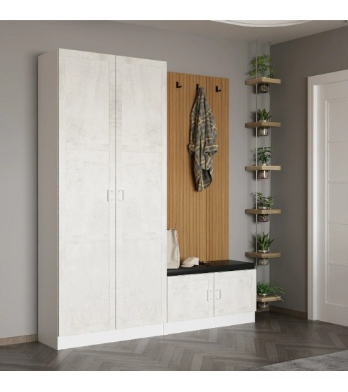 Meuble d'entrée KALE 180 cm crème et bois