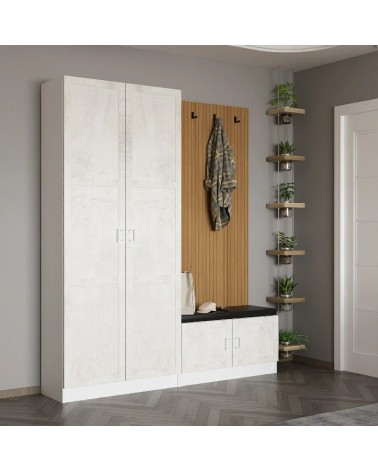 Meuble d'entrée KALE 180 cm crème et bois