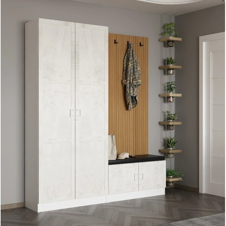 Meuble d'entrée KALE 180 cm crème et bois