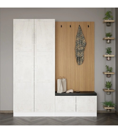 Meuble d'entrée KALE 180 cm crème et bois