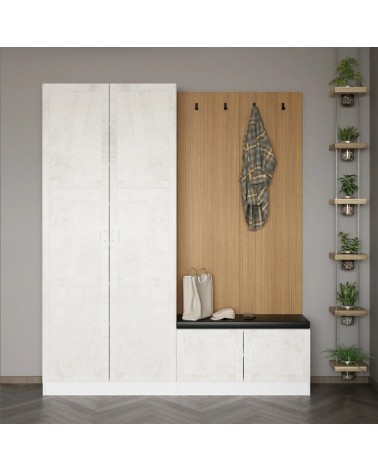 Meuble d'entrée KALE 180 cm crème et bois