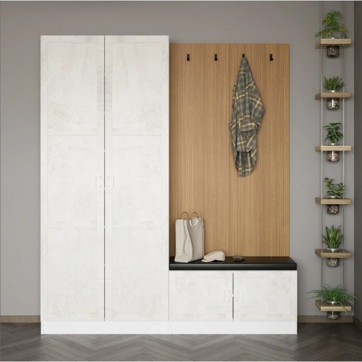 Meuble d'entrée KALE 180 cm crème et bois