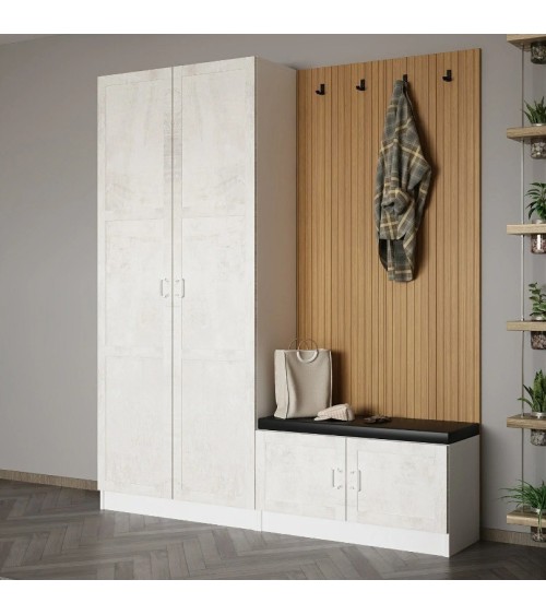 Meuble d'entrée KALE 180 cm crème et bois