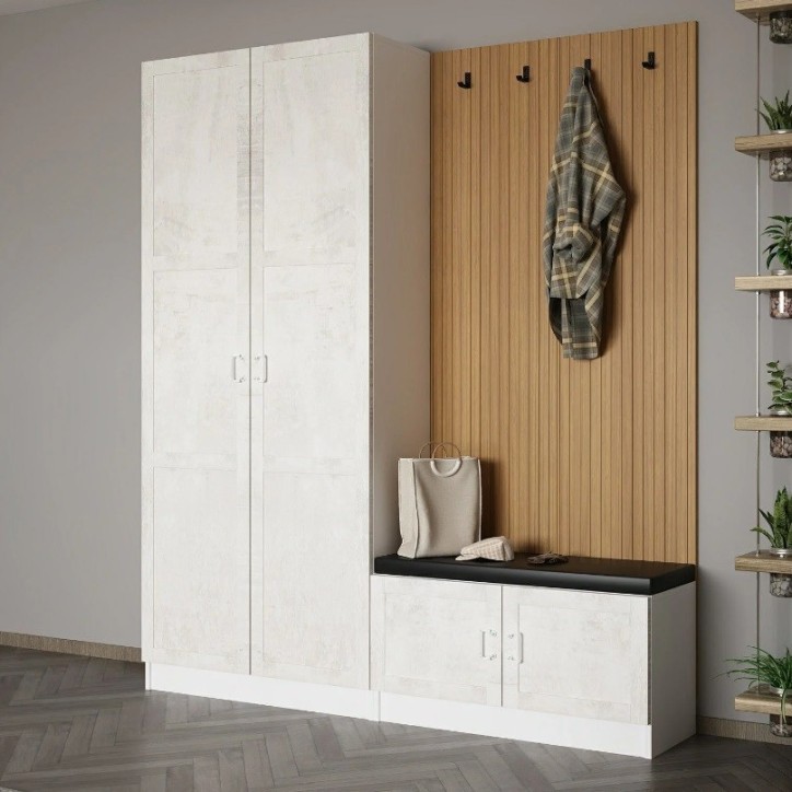 Meuble d'entrée KALE 180 cm crème et bois