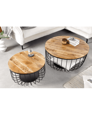 2 tables basses STORAGE en bois de manguier naturel et métal