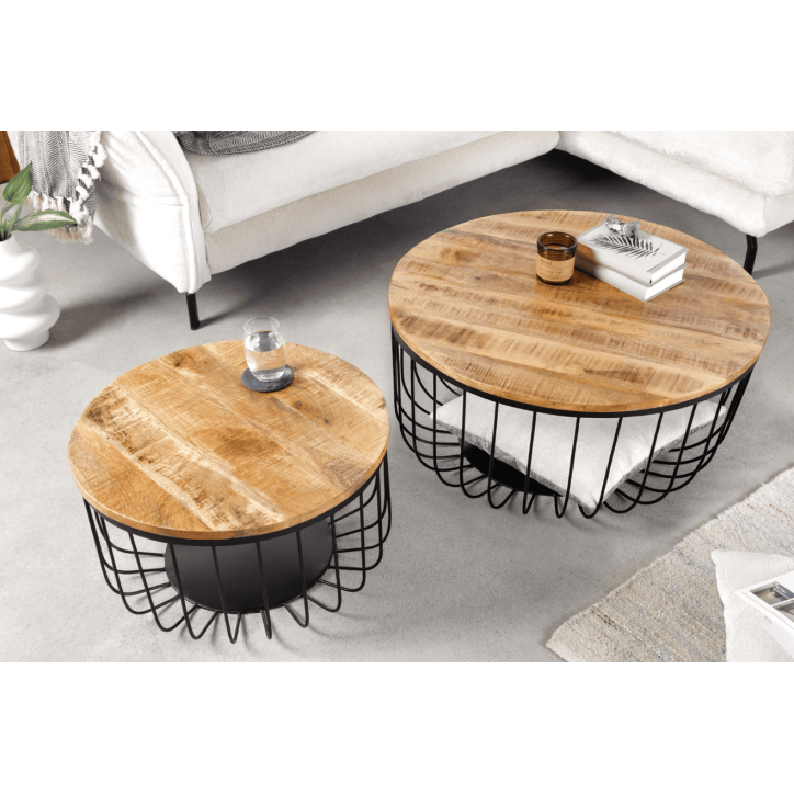 2 tables basses STORAGE en bois de manguier naturel et métal