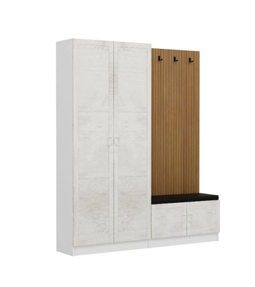 Meuble d'entrée KALE 180 cm crème et bois