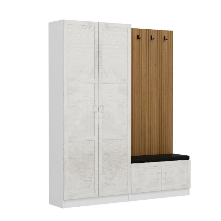 Meuble d'entrée KALE 180 cm crème et bois