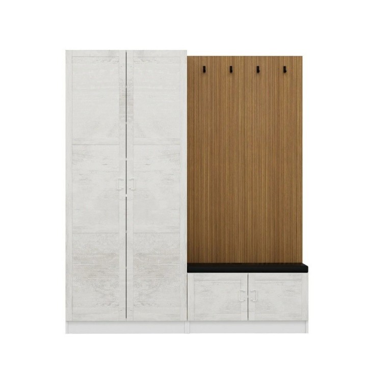 Meuble d'entrée KALE 180 cm crème et bois