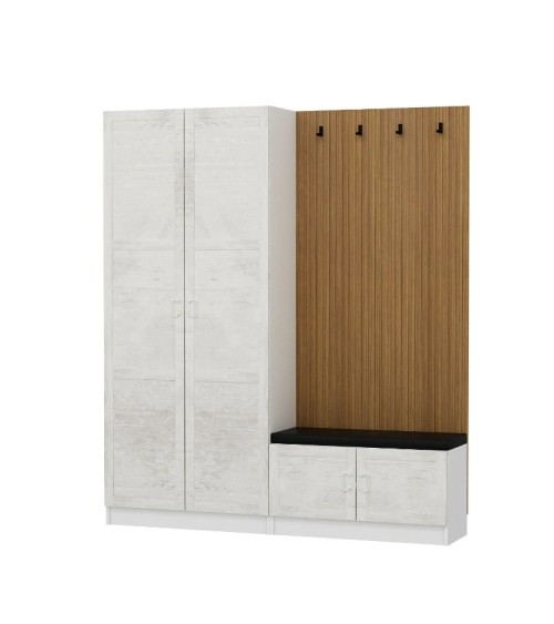 Meuble d'entrée KALE 180 cm crème et bois