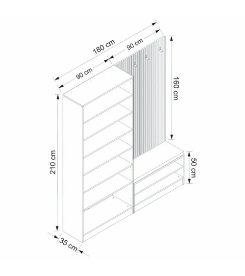 Meuble d'entrée KALE 180 cm crème et bois