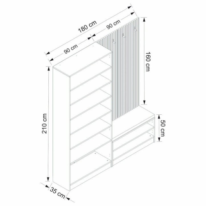 Meuble d'entrée KALE 180 cm crème et bois