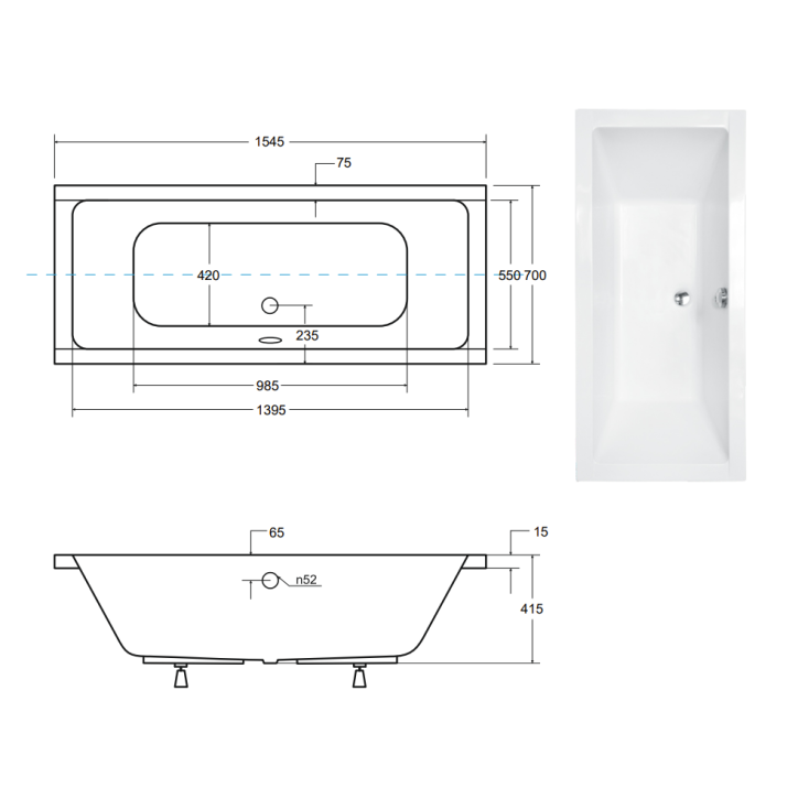 Baignoire EMILIA ultra-slim 155/165/170/175/180/190 cm